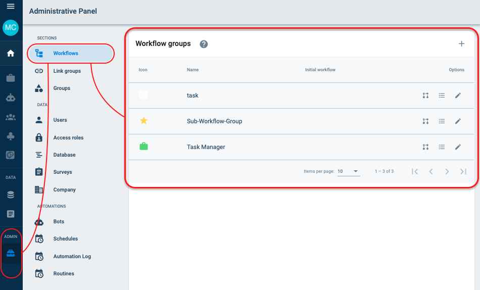 workflow section