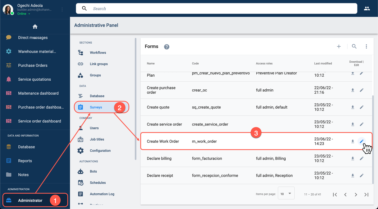settings panel