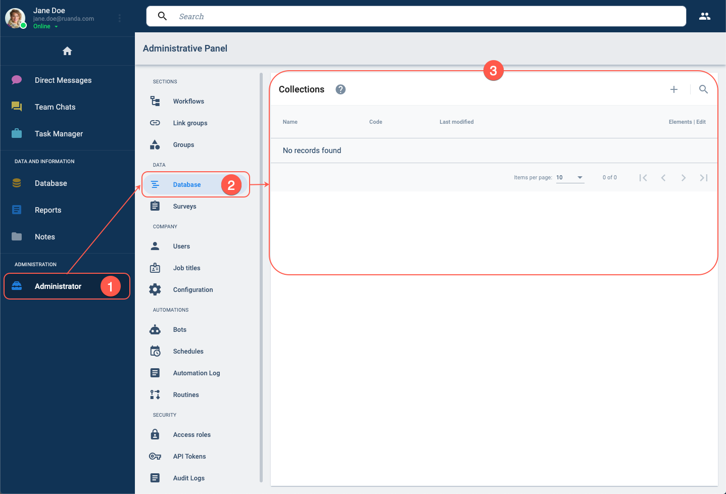 database panel