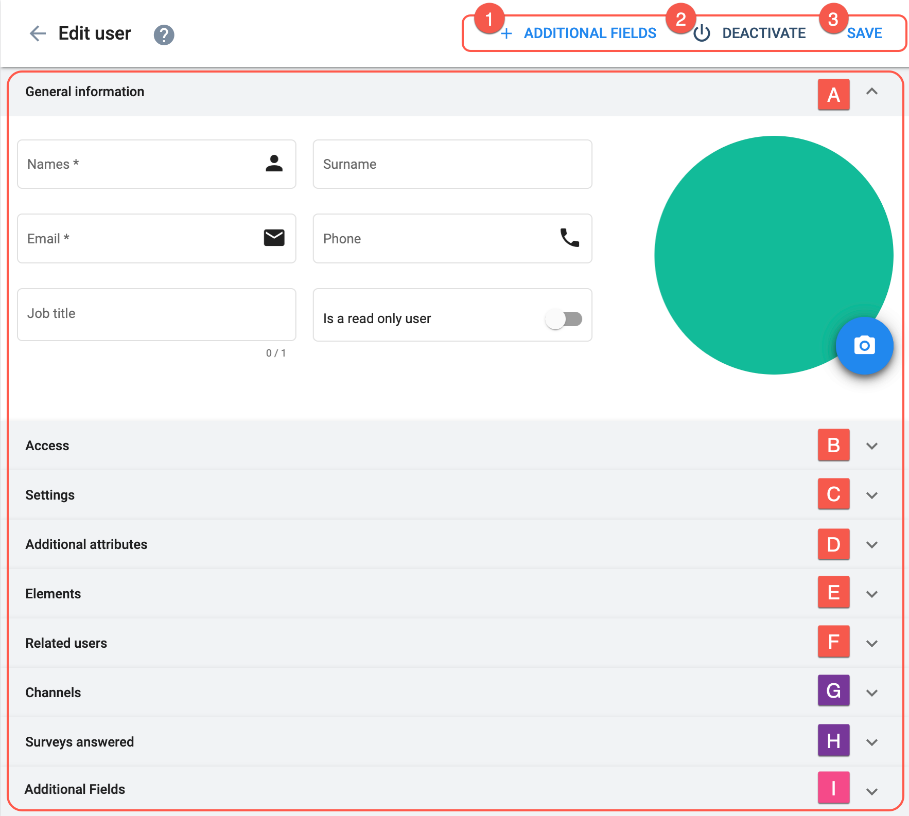 user settings panel