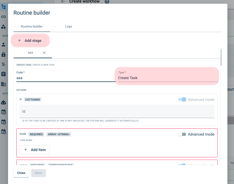 workflow section