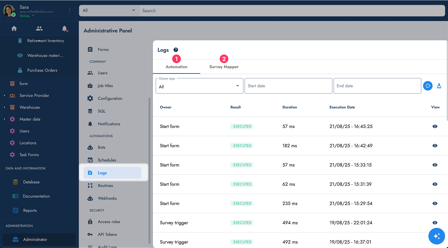 automation log