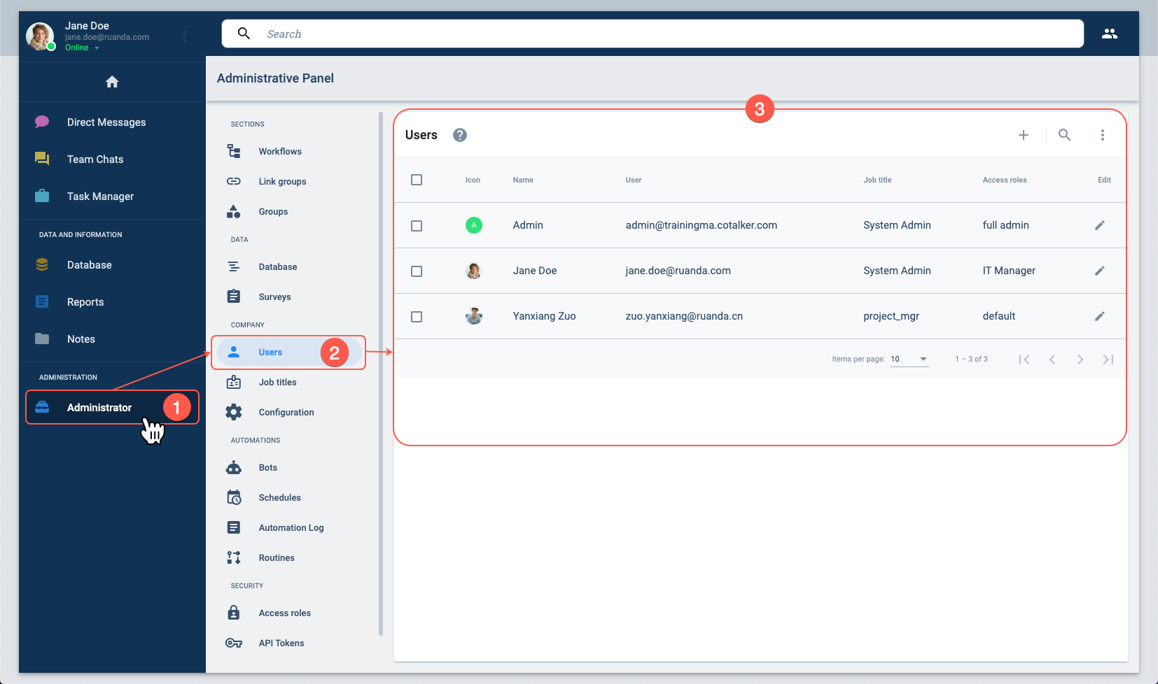users section